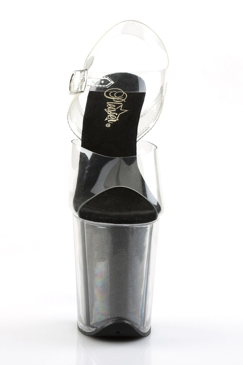 Pleaser USA Flamingo-808G Glitter Filled 8inch Pleasers - Black-Pleaser USA-Pole Junkie