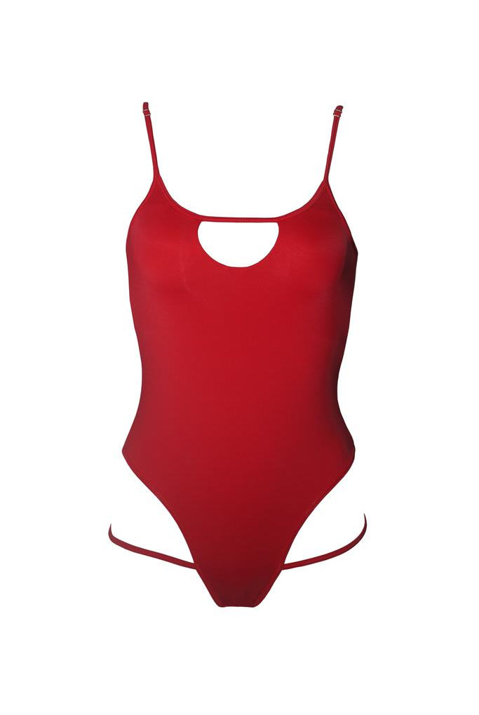 Hamade Activewear Hollow Front Bodysuit - Red-Hamade Activewear-Pole Junkie