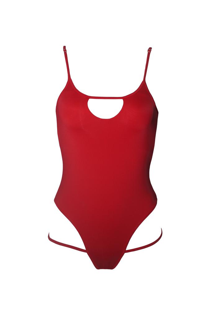 Hamade Activewear Hollow Front Bodysuit - Red-Hamade Activewear-Pole Junkie