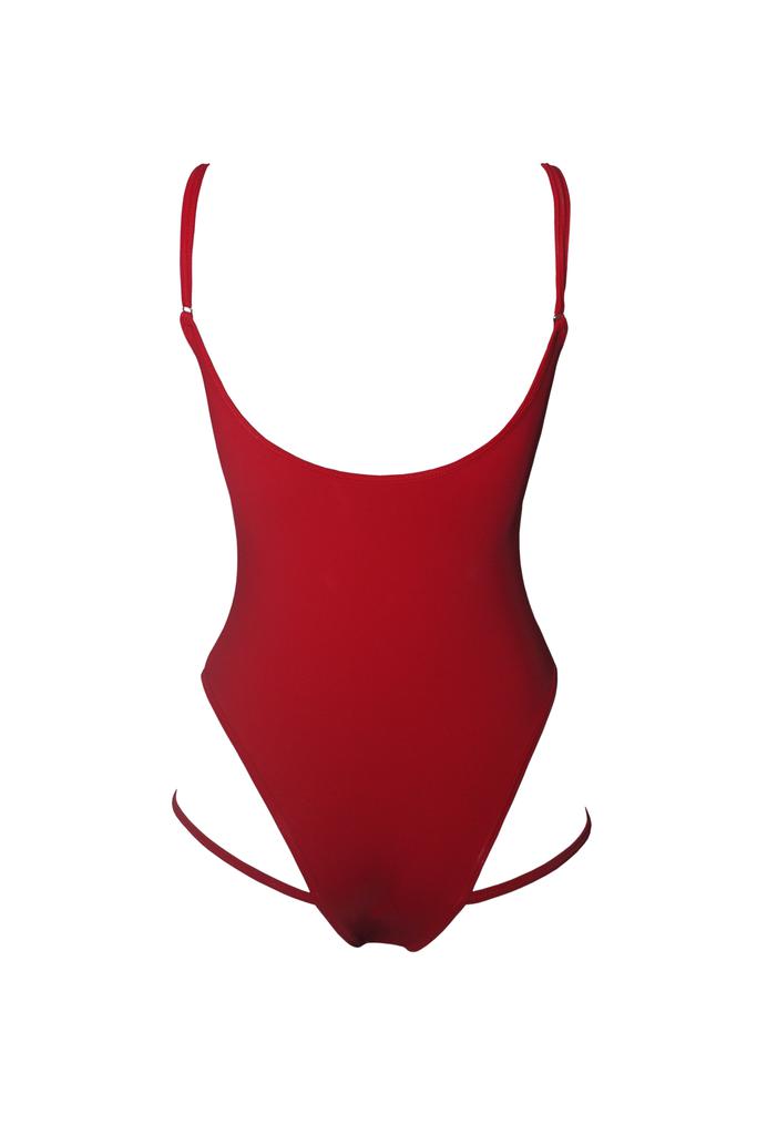 Hamade Activewear Hollow Front Bodysuit - Red-Hamade Activewear-Pole Junkie