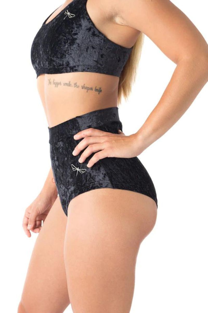 Dragonfly Lola High-Waisted Shorts - Velvet Black-Dragonfly-Pole Junkie