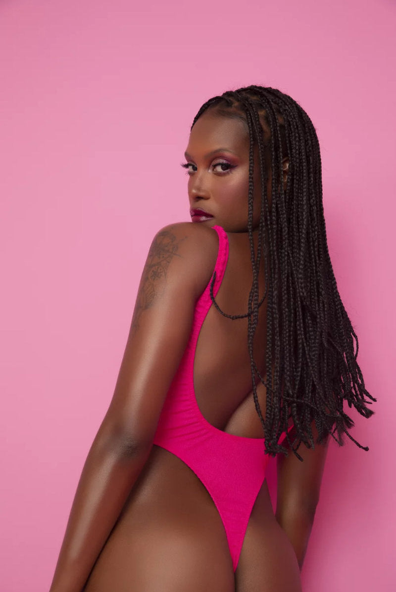 Rolling Barbara Bodysuit - Pink Ribbed-Rolling-Pole Junkie