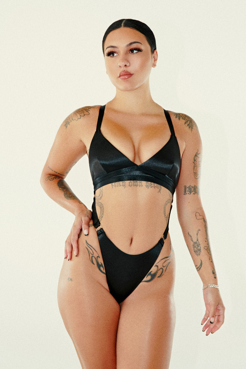 CXIX Aphrodite Bodysuit - Black Satin-Creatures of XIX-Pole Junkie