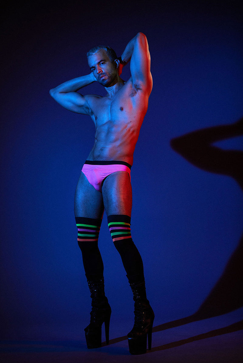 Rolling Alpha Reversible Unisex Briefs - Neon Pink/ Black-Rolling-Pole Junkie