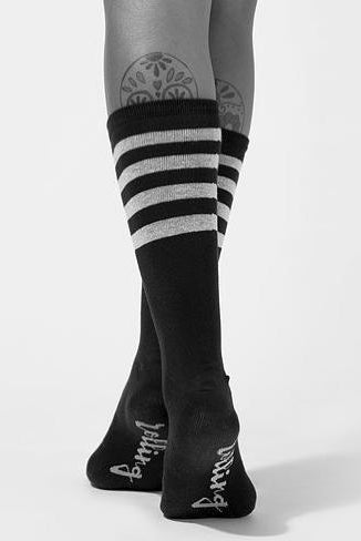 Rolling Calf High Socks - Black and White Striped-Rolling-Pole Junkie