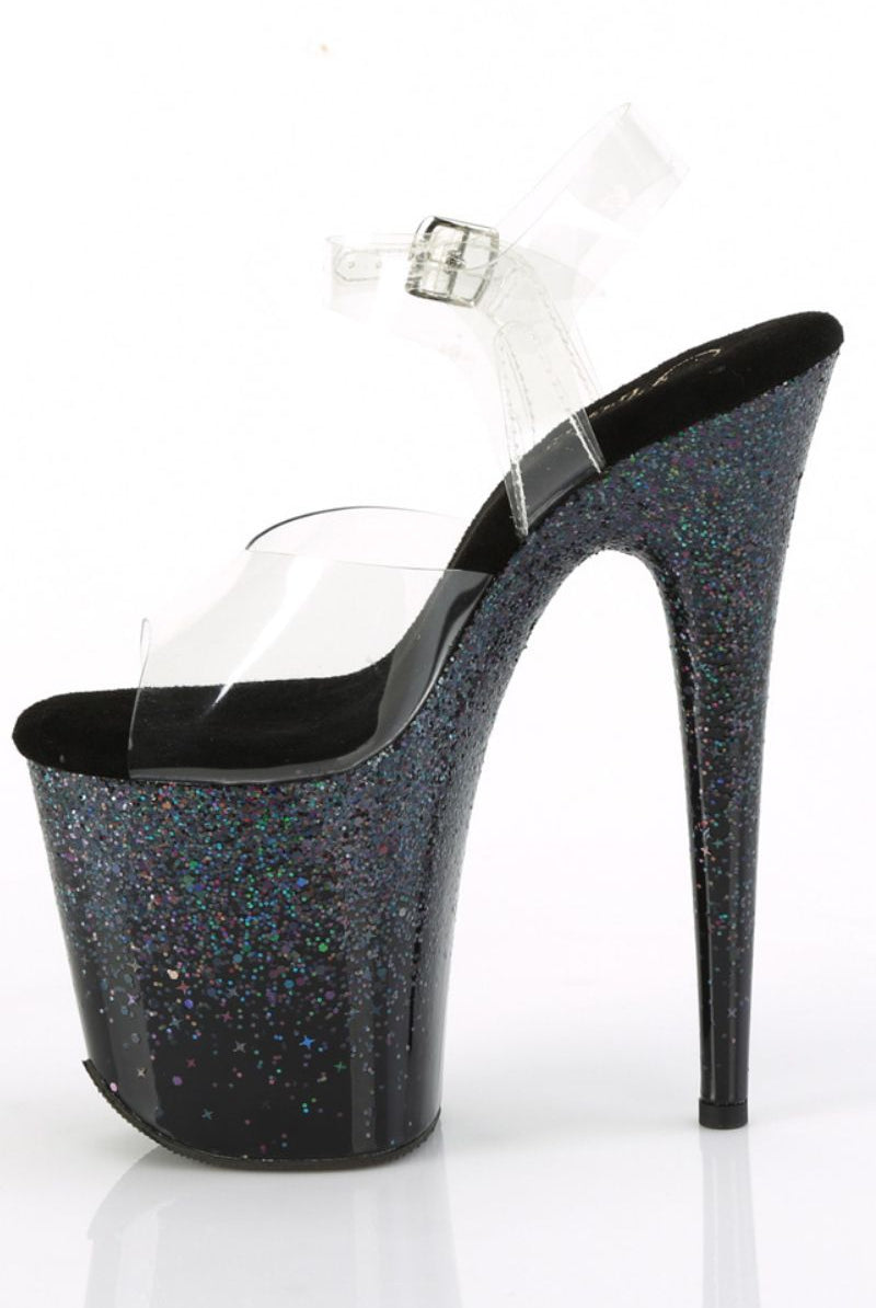 Pleaser USA Flamingo-808SS 8inch Pleasers - Black Glitter-Pleaser USA-Pole Junkie