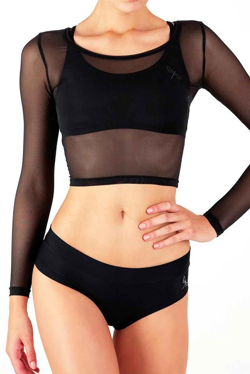 Dragonfly Pavi Crop Top - Black Mesh-Dragonfly-Pole Junkie