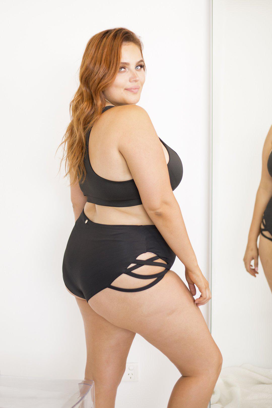 Lunalae High Waist Cross Section Shorts - Black-Lunalae-Pole Junkie