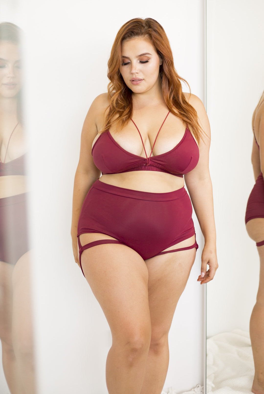 Lunalae Lure You High Waisted Garter Shorts - Wine-Lunalae-Pole Junkie