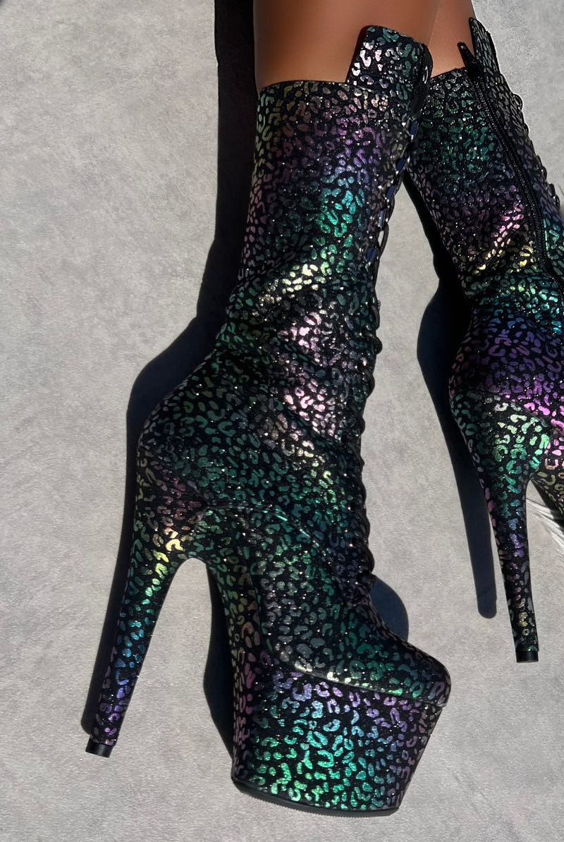 Hella Heels 7inch High Ankle Boots - Moonlight Leopard-Hella Heels-Pole Junkie