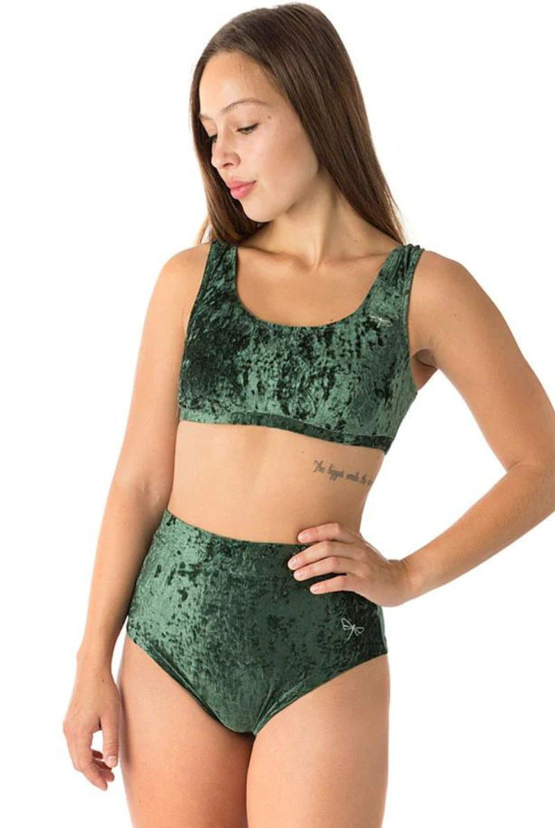 Dragonfly Lola High-Waisted Shorts - Velvet Emerald-Dragonfly-Pole Junkie