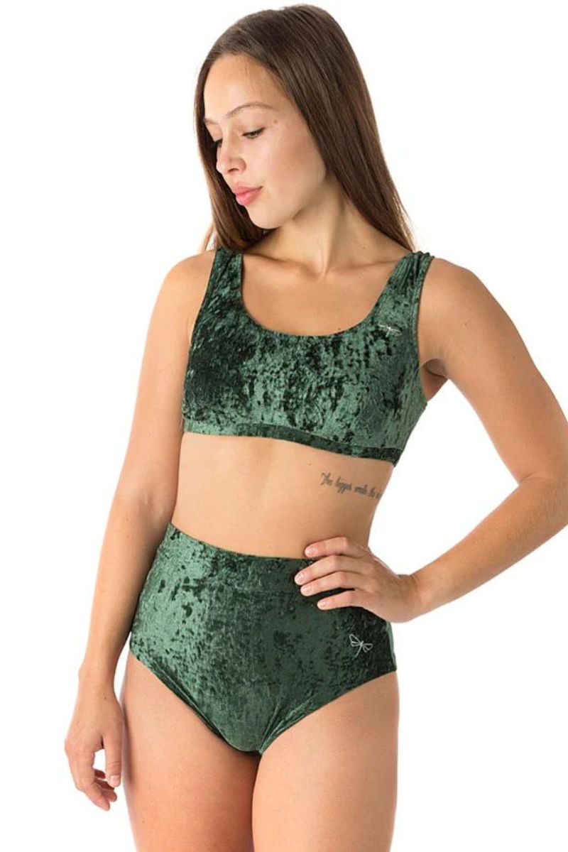 Dragonfly Lola High-Waisted Shorts - Velvet Emerald-Dragonfly-Pole Junkie