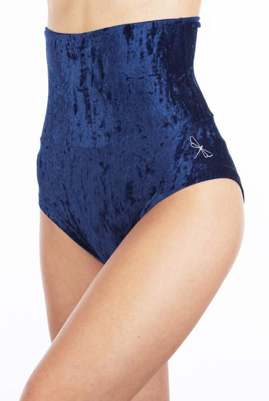 Dragonfly Velvet Betty High-Waisted Shorts - Blue-Dragonfly-Pole Junkie