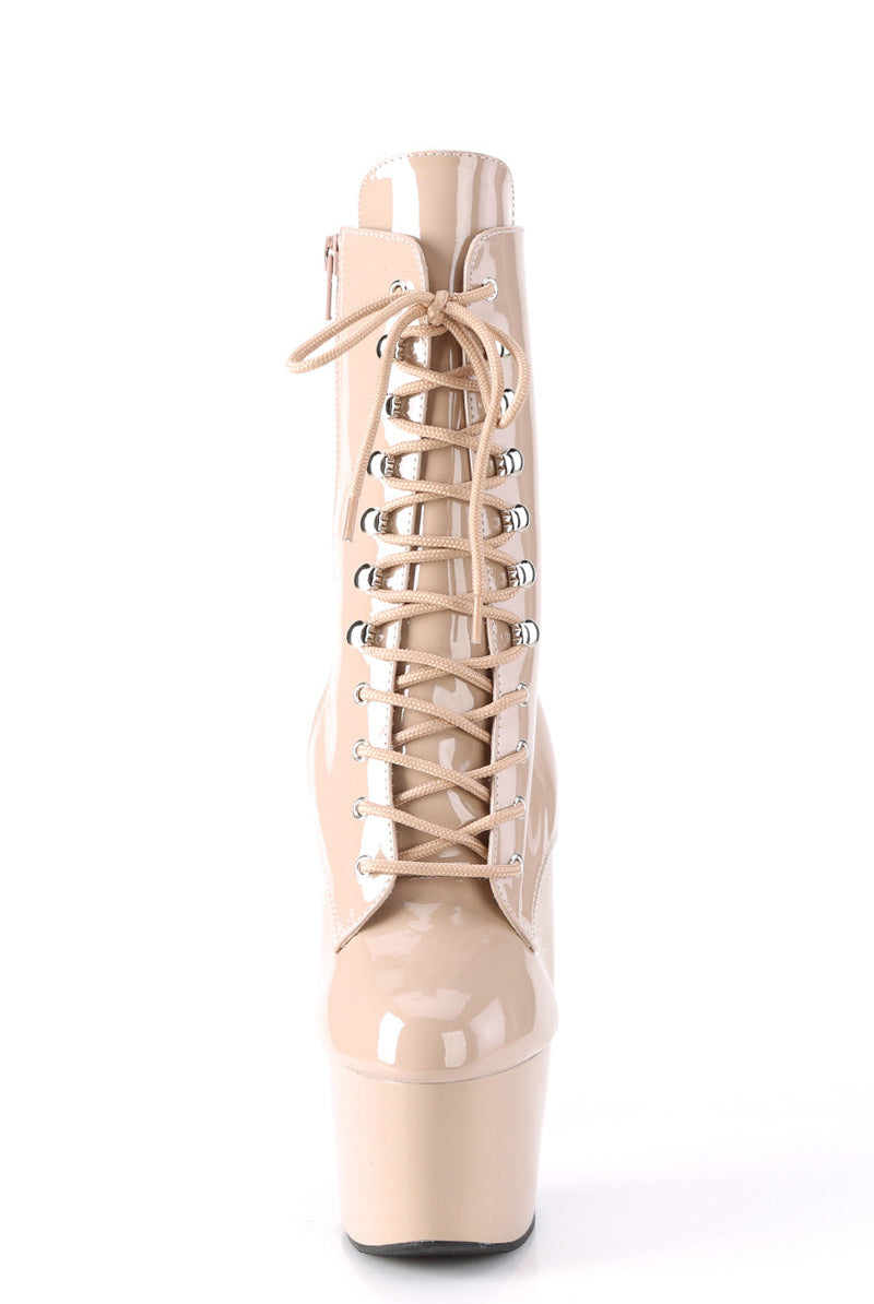 Pleaser USA Adore-1020 7inch Pleaser Boots - Patent Beige-Pleaser USA-Pole Junkie