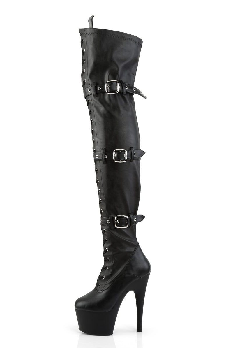Pleaser USA Adore-3028 7inch Thigh High Pleaser Boots - Matte Black-Pleaser USA-Pole Junkie
