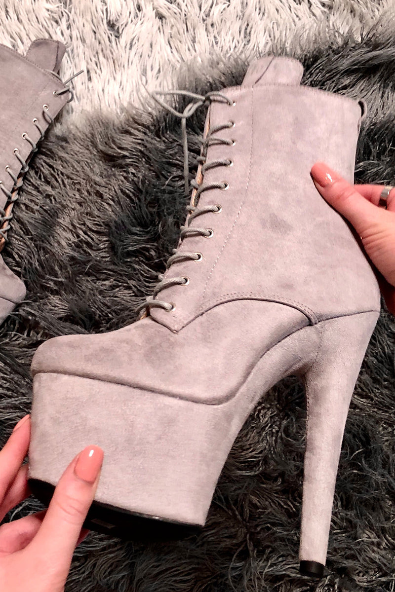 Hella Heels BabyDoll 7inch Boots - Light Grey-Hella Heels-Pole Junkie