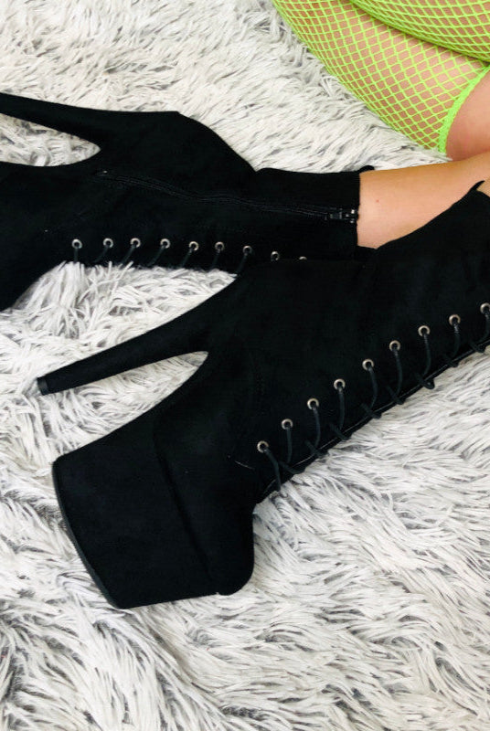 Hella Heels BabyDoll 7inch Boots - Black-Hella Heels-Pole Junkie