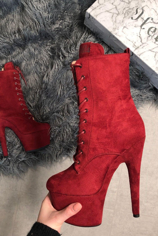 Hella Heels BabyDoll 7inch Boots - Dark Red-Hella Heels-Pole Junkie