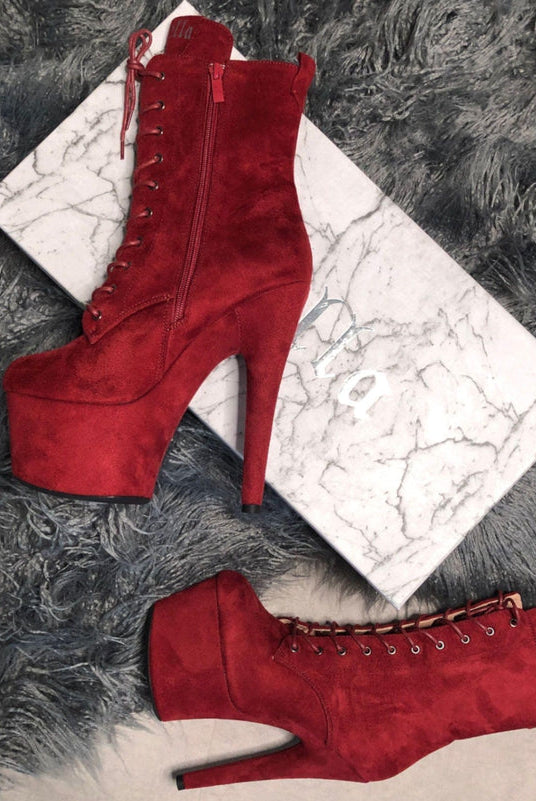 Hella Heels BabyDoll 7inch Boots - Dark Red-Hella Heels-Pole Junkie