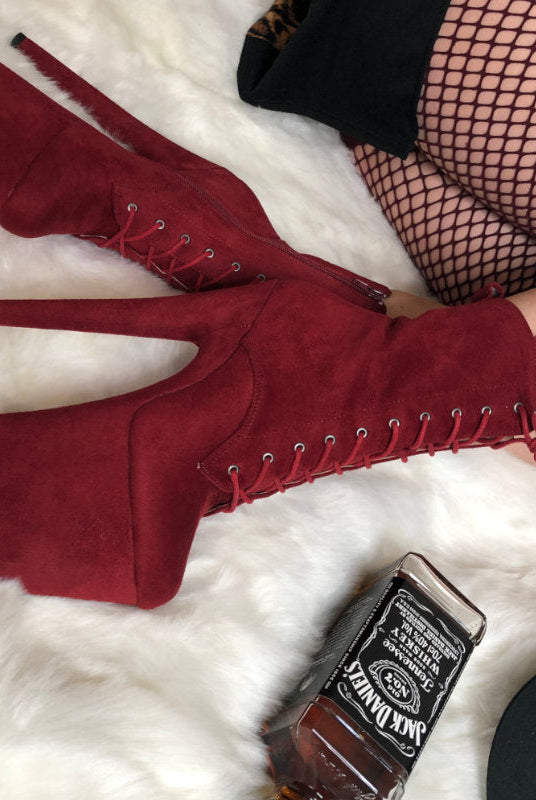 Hella Heels BabyDoll 8inch Boots - Dark Red-Hella Heels-Pole Junkie