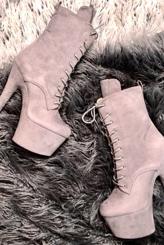 Hella Heels BabyDoll 7inch Boots - Light Grey-Hella Heels-Pole Junkie