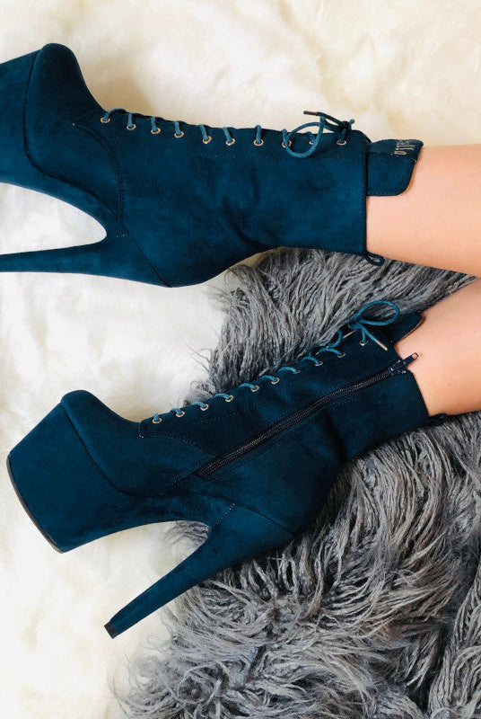 Hella Heels BabyDoll 7inch Boots - Teal-Hella Heels-Pole Junkie