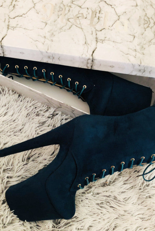 Hella Heels BabyDoll 8inch Boots - Teal-Hella Heels-Pole Junkie