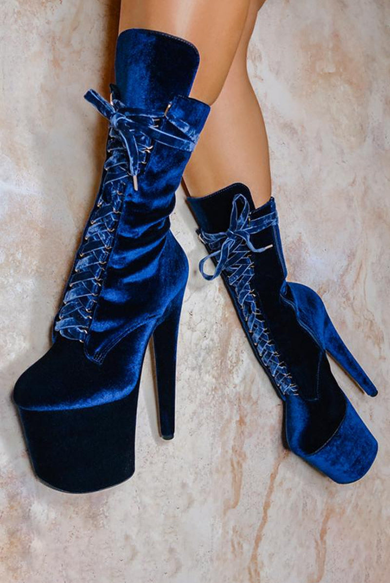 Hella Heels BabyDoll Velvet 8inch Boots - Old Money-Hella Heels-Pole Junkie