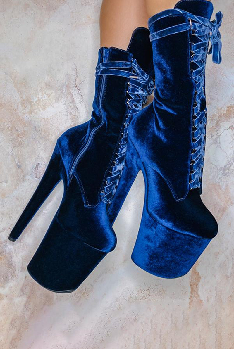 Hella Heels BabyDoll Velvet 8inch Boots - Old Money-Hella Heels-Pole Junkie
