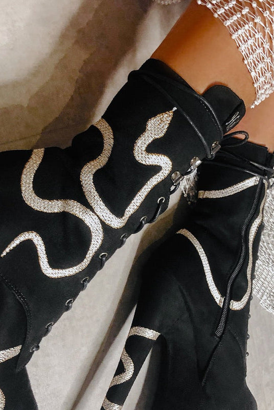 Hella Heels Snake In My Boot 8inch Boots - Black-Hella Heels-Pole Junkie