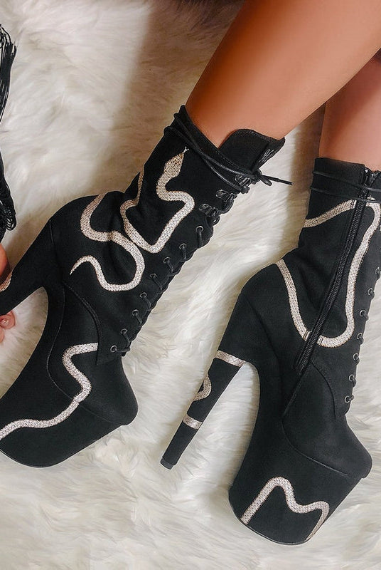 Hella Heels Snake In My Boot 8inch Boots - Black-Hella Heels-Pole Junkie