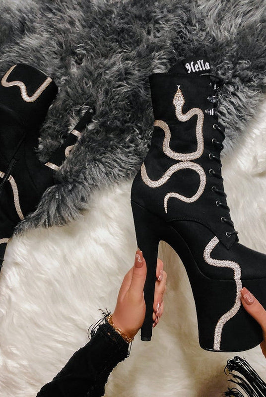 Hella Heels Snake In My Boot 8inch Boots - Black-Hella Heels-Pole Junkie