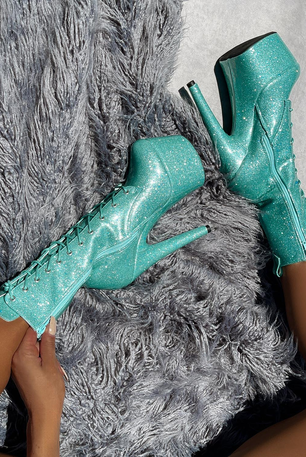 Hella Heels The Glitterati 7inch Boots - Baby Blues-Hella Heels-Pole Junkie