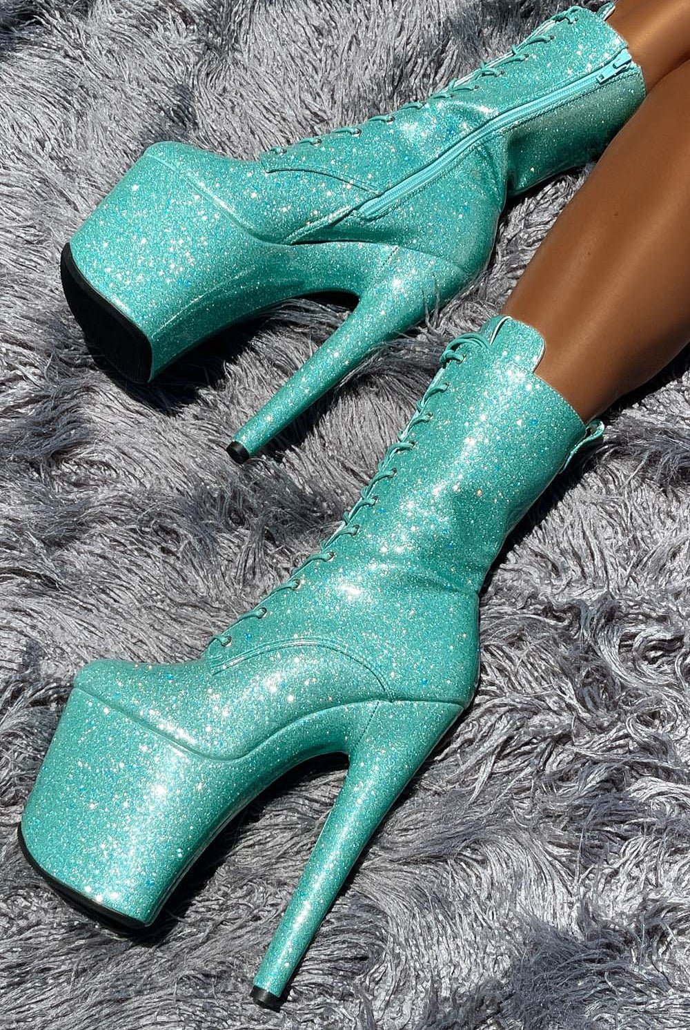 Hella Heels The Glitterati 8inch Boots - Baby Blues-Hella Heels-Pole Junkie