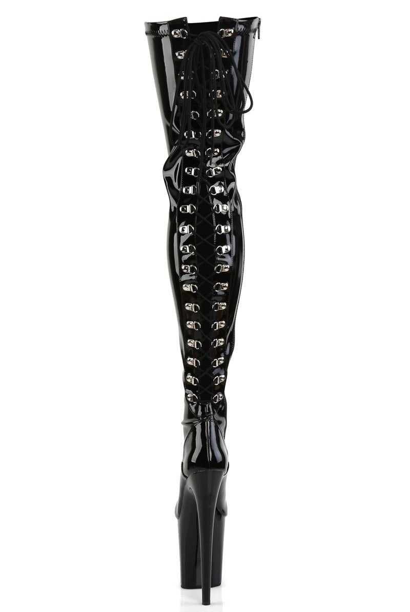 Pleaser USA Flamingo 3063 8inch Thigh High Pleaser Boots - Patent Black-Pleaser USA-Pole Junkie