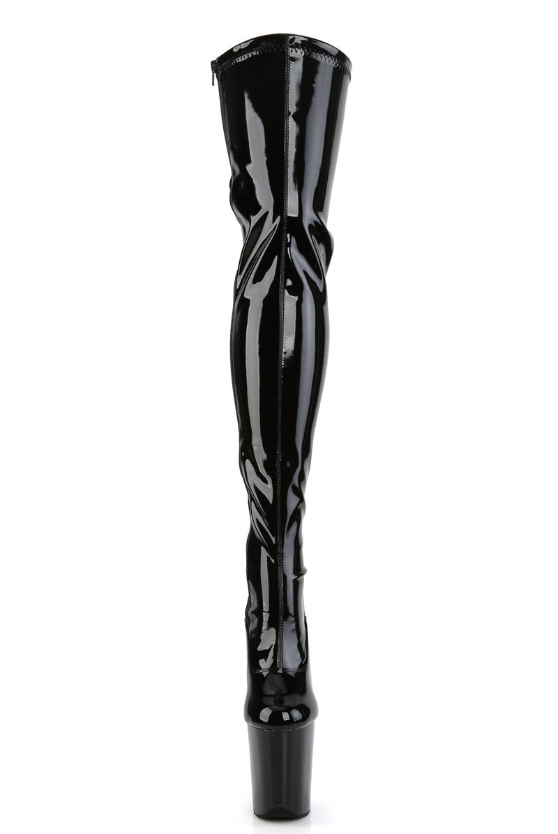 Pleaser USA Flamingo 3063 8inch Thigh High Pleaser Boots - Patent Black-Pleaser USA-Pole Junkie
