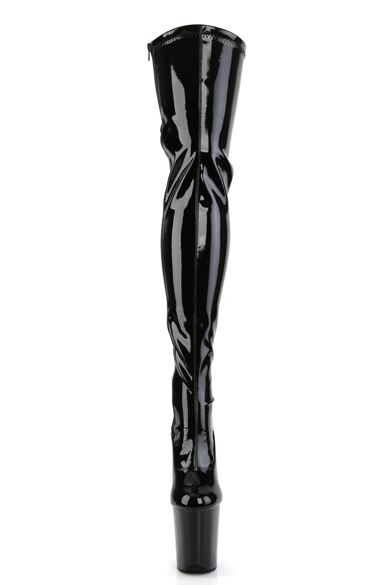 Pleaser USA Flamingo 3063 8inch Thigh High Pleaser Boots - Patent Black-Pleaser USA-Pole Junkie