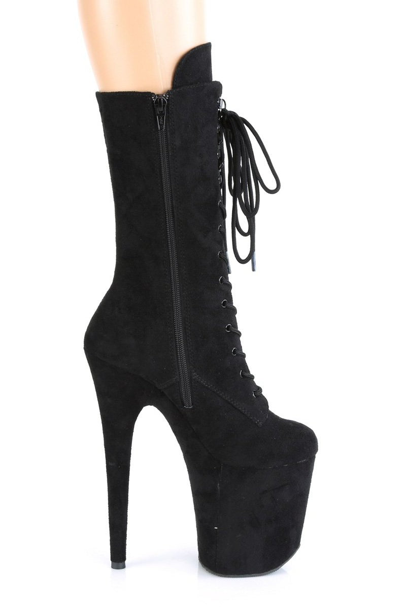 Pleaser USA Flamingo-1050FS Faux Suede 8inch Pleaser Boots - Black-Pleaser USA-Pole Junkie