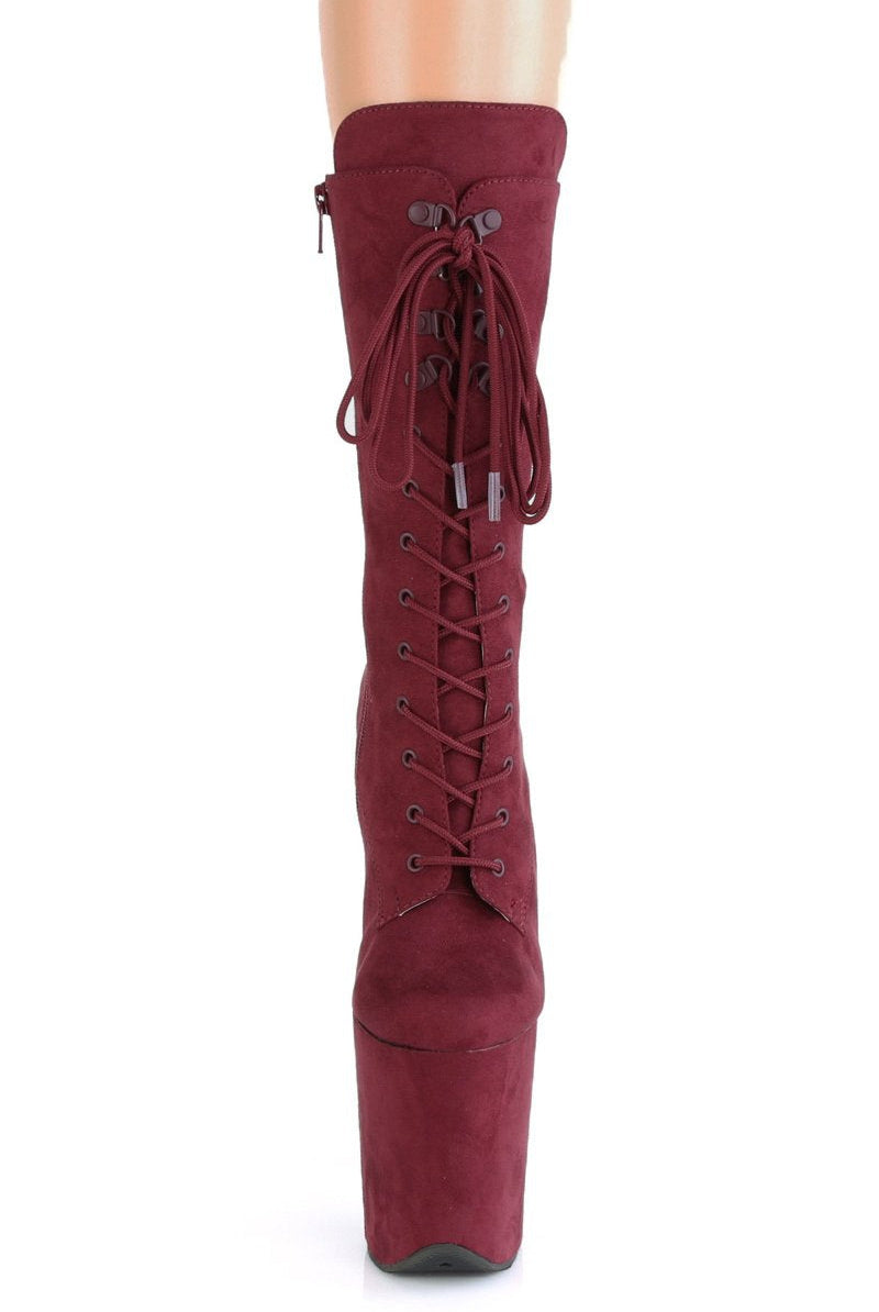 Pleaser USA Flamingo-1050FS Faux Suede 8inch Pleaser Boots - Burgundy-Pleaser USA-Pole Junkie
