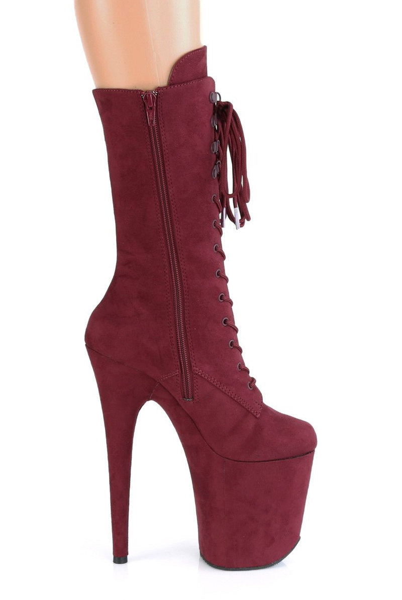 Pleaser USA Flamingo-1050FS Faux Suede 8inch Pleaser Boots - Burgundy-Pleaser USA-Pole Junkie