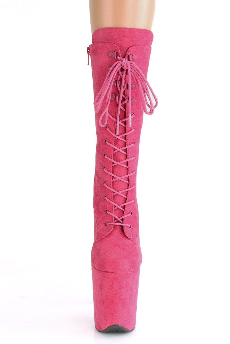 Pleaser USA Flamingo-1050FS Faux Suede 8inch Pleaser Boots - Hot Pink-Pleaser USA-Pole Junkie