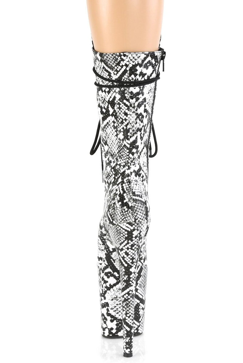 Pleaser USA Flamingo-1050SP 8inch Pleaser Boots - White Snake-Pleaser USA-Pole Junkie