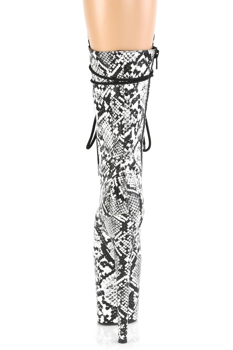 Pleaser USA Flamingo-1050SP 8inch Pleaser Boots - White Snake-Pleaser USA-Pole Junkie