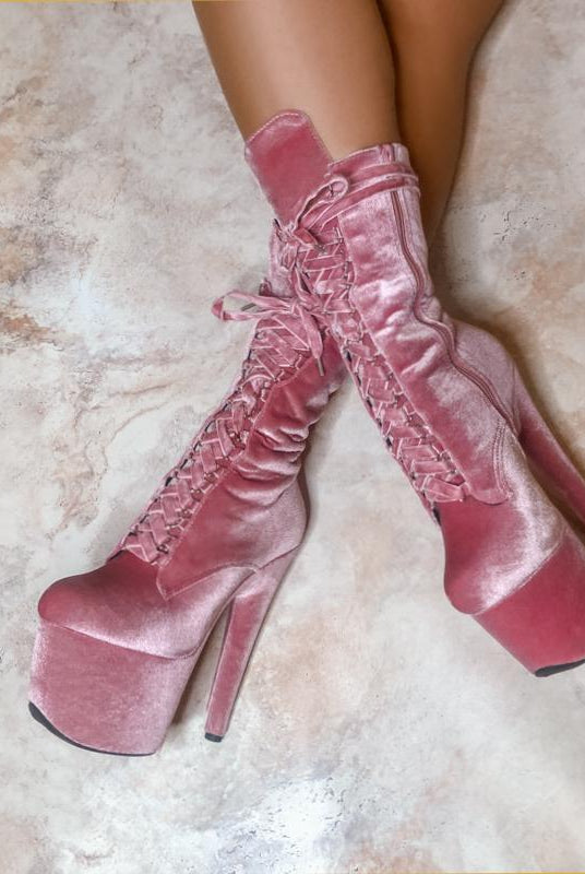 Hella Heels BabyDoll Velvet 7inch Boots - Downtown Doll-Hella Heels-Pole Junkie