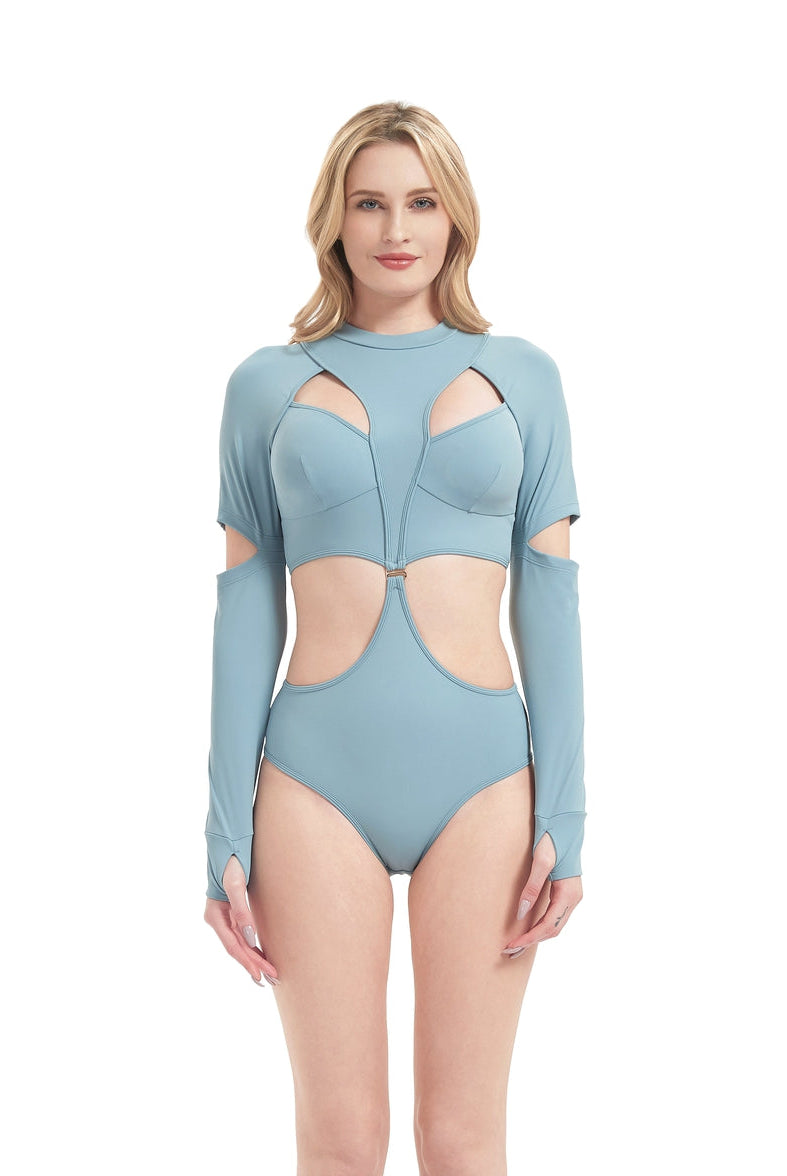 Hamade Activewear Scoop Neck Long Sleeve Top - Light Blue-Hamade Activewear-Pole Junkie