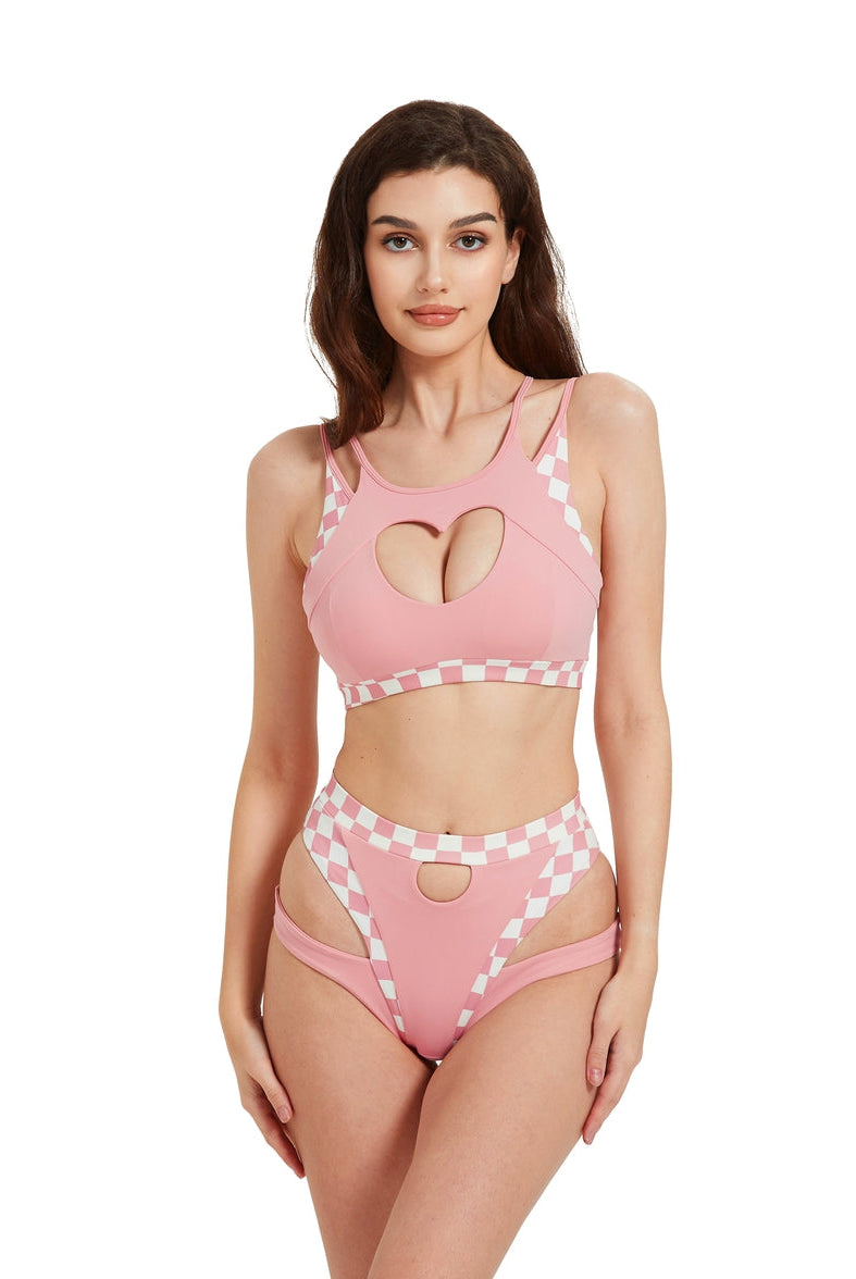 Hamade Activewear High Waisted Bottoms - Checkered Light Pink-Hamade Activewear-Pole Junkie