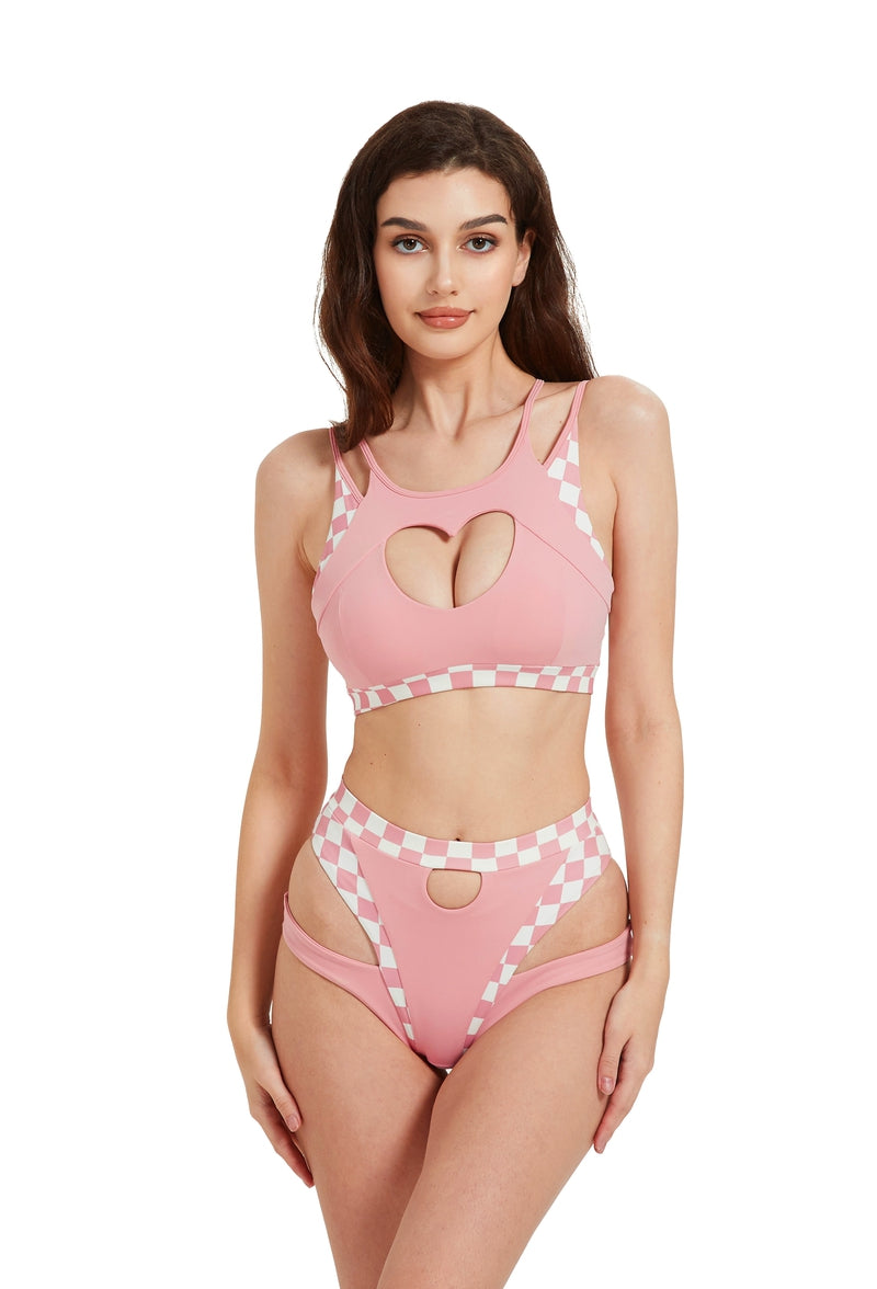 Hamade Activewear High Waisted Bottoms - Checkered Light Pink-Hamade Activewear-Pole Junkie