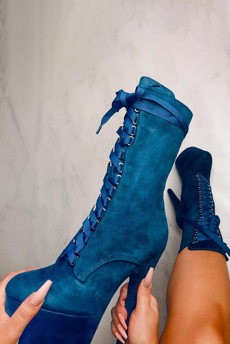 Hella Heels High BabyDoll 7inch Boots - Teal-Hella Heels-Pole Junkie