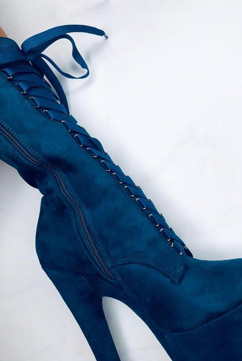 Hella Heels High BabyDoll 7inch Boots - Teal-Hella Heels-Pole Junkie