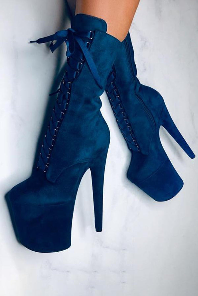 Hella Heels High BabyDoll 8inch Boots - Teal-Hella Heels-Pole Junkie